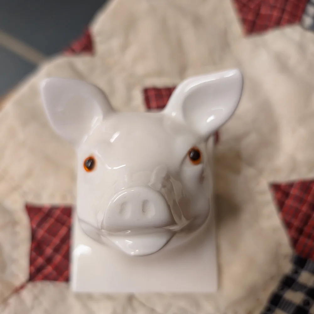 White Ceramic Pig Wall Hook